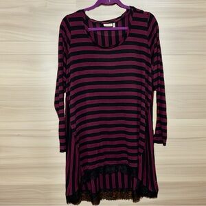 Women's Black & Burgundy Striped Tunic Dress  - Logo by Lori Goldstein 1X